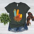 One Thankful Teacher Thanksgiving Turkey Peace Hand Sign Women's Heather T-Shirt Heather Forest One Thankful Teacher Thanksgiving Turkey Peace Hand Sign Women's Heather T-Shirt Heather Forest