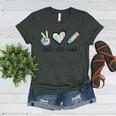 Peace Love Learn Tie Dye Teacher Kids 100th Days Of School Women's Heather T-Shirt Heather Forest Peace Love Learn Tie Dye Teacher Kids 100th Days Of School Women's Heather T-Shirt Heather Forest