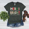 Retro Merry Teacher Bright Students Christmas Teacher Women's Heather T-Shirt Heather Forest Retro Merry Teacher Bright Students Christmas Teacher Women's Heather T-Shirt Heather Forest