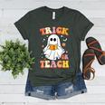 Retro Vintage Groovy Trick Or Teach Teacher Halloween For Men Women Kids Women's Heather T-Shirt Heather Forest