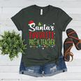 Santa's Favorite Pre-K Teacher Christmas Santa Hat Lights For Men Women Kids Women's Heather T-Shirt Heather Forest