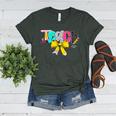 Teach Coquette Bow Teacher Back To School Happy First Day Women's Heather T-Shirt Heather Forest