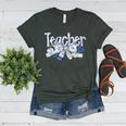 Teacher Blue Chinoiserie Coquette Bow Heart Teacher Life Women's Heather T-Shirt Heather Forest