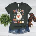 Teacher Halloween Trick Or Teach Floral Ghost Women's Heather T-Shirt Heather Forest Teacher Halloween Trick Or Teach Floral Ghost Women's Heather T-Shirt Heather Forest