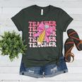 Teacher Pencil Back To School Groovy Pink Teacher First Day Women's Heather T-Shirt Heather Forest
