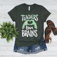 Teachers Love Brains Halloween Costume Trick Treat Zombie Women's Heather T-Shirt Heather Forest