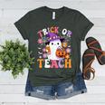 Trick Or Teach Groovy Teacher Ghost Halloween Teacher Women's Heather T-Shirt Heather Forest Trick Or Teach Groovy Teacher Ghost Halloween Teacher Women's Heather T-Shirt Heather Forest