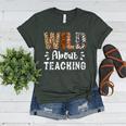 Wild About Teaching Teacher Lover Animals Leopard Zebra Women's Heather T-Shirt Heather Forest