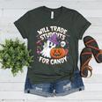 Will Trade Students For Candy Halloween Teacher Women's Heather T-Shirt Heather Forest