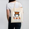 One Thankful Teacher's Aide Messy Bun Thanksgiving Fall Canvas Tote Bag, trending gift