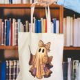 Coquette Music Note Patchwork Ghost Music Teacher Halloween Canvas Tote Bag, funny gift