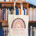 Cute Daycare Teacher Rainbow Leopard Print Childcare Worker Canvas Tote Bag, funny gift