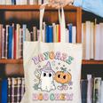 Daycare Boo Crew Groovy Halloween Floral Ghost Kid Teacher Canvas Tote Bag, Groovy Teacher Tote Bags, funny gift