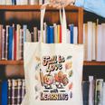 Fall In Love With Learning Teacher Autumn School Canvas Tote Bag, funny gift