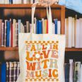 Fall In Love With Music Groovy Thanksgiving Music Teacher Men Women Girls Kids Canvas Tote Bag, Groovy Teacher Tote Bags, funny gift