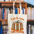 Fall In Love With Reading Pumpkin Autumn Librarians Teacher Canvas Tote Bag, funny gift