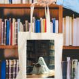 Ghost Library Halloween Book Reading Books Lover Teacher Canvas Tote Bag, funny gift Ghost Library Halloween Book Reading Books Lover Teacher Canvas Tote Bag, funny gift