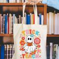 Groovy Halloween Trick Or Teach Retro Floral Ghost Teacher For Men Women Kids Canvas Tote Bag, Groovy Teacher Tote Bags, funny gift