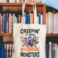 Halloween Teacher Creepin It Real With My 4th Grade Monsters Canvas Tote Bag, 4th Grade Teacher Tote Bags, funny gift Halloween Teacher Creepin It Real With My 4th Grade Monsters Canvas Tote Bag, 4th Grade Teacher Tote Bags, funny gift