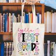 Hello First Grade Teacher Coquette Pencil Bow Back To School Canvas Tote Bag, First Grade Teacher Tote Bags, funny gift Hello First Grade Teacher Coquette Pencil Bow Back To School Canvas Tote Bag, First Grade Teacher Tote Bags, funny gift