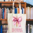 I'm Literally Just a Teacher Pencil Coquette Bow School Canvas Tote Bag, funny gift