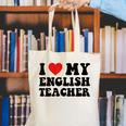 I Love My English Teacher Heart English Language Teachers For Men Women Kids Canvas Tote Bag, English Teacher Tote Bags, funny gift