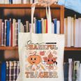 One Thankful Teacher Thanksgiving Groovy Fall Autumn Teacher Canvas Tote Bag, Groovy Teacher Tote Bags, funny gift