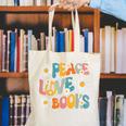 Peace Love Books Bookworm Librarian Reading Teacher Groovy Canvas Tote Bag, Groovy Teacher Tote Bags, funny gift Peace Love Books Bookworm Librarian Reading Teacher Groovy Canvas Tote Bag, Groovy Teacher Tote Bags, funny gift