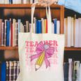 Teacher Pencil Back To School Groovy Pink Teacher First Day Canvas Tote Bag, Groovy Teacher Tote Bags, funny gift