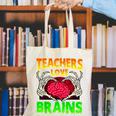 Teacher Teachers Love Brains Skeleton Hand Heart Halloween Canvas Tote Bag, funny gift