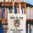 This Is My Tired Teacher Costume Skull Halloween Messy Bun Canvas Tote Bag, funny gift