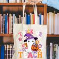 Trick Or Teach Groovy Teacher Ghost Halloween Teacher Canvas Tote Bag, Groovy Teacher Tote Bags, funny gift