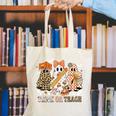 Trick Or Teach Groovy Teacher Halloween Floral Ghost Canvas Tote Bag, Groovy Teacher Tote Bags, funny gift