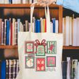 Vintage Preppy Very Merry Teacher Santa Stamps Christmas Canvas Tote Bag, funny gift