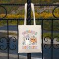 Daycare Boo Crew Groovy Halloween Floral Ghost Kid Teacher Canvas Tote Bag, Groovy Teacher Gifts, funny design