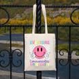 Everyone Communicates Differently Autism Awareness Teacher Canvas Tote Bag, funny design
