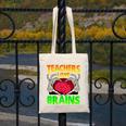 Teacher Teachers Love Brains Skeleton Hand Heart Halloween Canvas Tote Bag, funny design