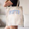 Fifth Grade Coquette Toile Blue Bow Floral Women Teacher Canvas Tote Bag, novelty gifts, funny gifts