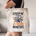 Halloween Teacher Creepin It Real With My 4th Grade Monsters Canvas Tote Bag, novelty gifts, funny gifts Halloween Teacher Creepin It Real With My 4th Grade Monsters Canvas Tote Bag, novelty gifts, funny gifts