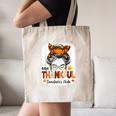 One Thankful Teacher's Aide Messy Bun Thanksgiving Fall Canvas Tote Bag, novelty gifts, funny gifts
