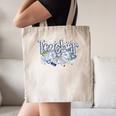 Teacher Blue Chinoiserie Coquette Bow Heart Teacher Life Canvas Tote Bag, novelty gifts, funny gifts
