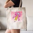 Teacher Pencil Back To School Groovy Pink Teacher First Day Canvas Tote Bag, novelty gifts, funny gifts