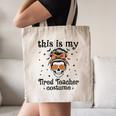 This Is My Tired Teacher Costume Skull Halloween Messy Bun Canvas Tote Bag, novelty gifts, funny gifts