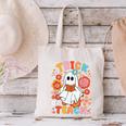 Groovy Halloween Trick Or Teach Retro Floral Ghost Teacher For Men Women Kids Canvas Tote Bag, Groovy Teacher Tote Bags, gift for family, gift for coworker