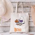 Halloween Teacher Women Cute Reading Ghost Read More Books Canvas Tote Bag, gift for family, gift for coworker