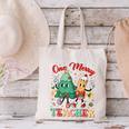 One Merry Teacher Groovy Christmas Tree Pjs Xmas Teacher Canvas Tote Bag, Groovy Teacher Tote Bags, gift for family, gift for coworker