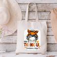One Thankful Teacher's Aide Messy Bun Thanksgiving Fall Canvas Tote Bag, gift for family, gift for coworker