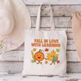 Retro Fall In Love With Learning Autumn Pumpkin Teacher Canvas Tote Bag, gift for family, gift for coworker