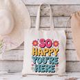 So Happy You’Re Here Groovy Retro Positivity Women Teacher Canvas Tote Bag, Groovy Teacher Tote Bags, gift for family, gift for coworker