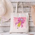 Teacher Pencil Back To School Groovy Pink Teacher First Day Canvas Tote Bag, Groovy Teacher Tote Bags, gift for family, gift for coworker